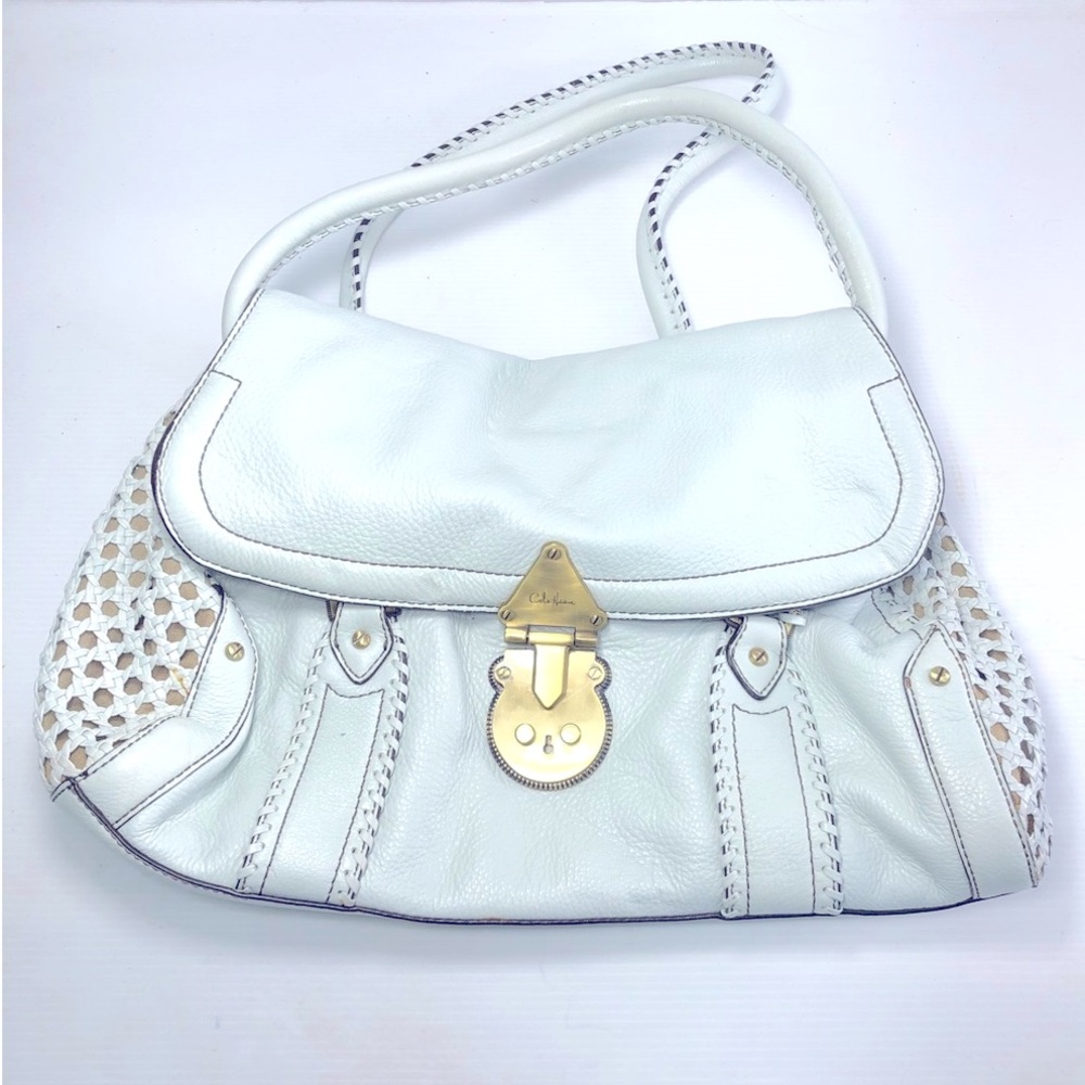 Cole Haan White Woven Carrier Shoulder Bag